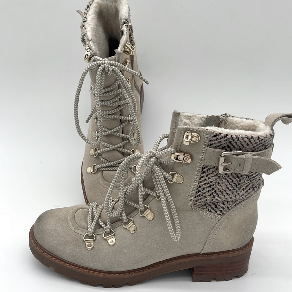 Sam Edelman Tenlee Hiker
Faux Fur Lined Chunky
Suede Beige Boots Zip Sz 7M